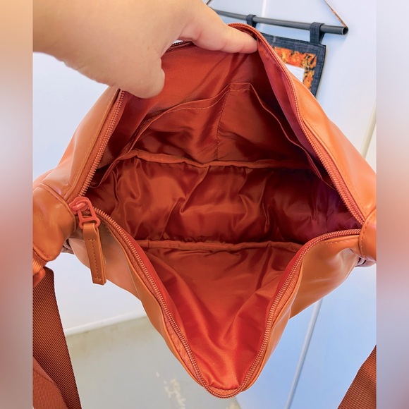 Pumpkin Orange Smooth Faux Leather Crossbody Crescent Bag - Picture 2 of 6